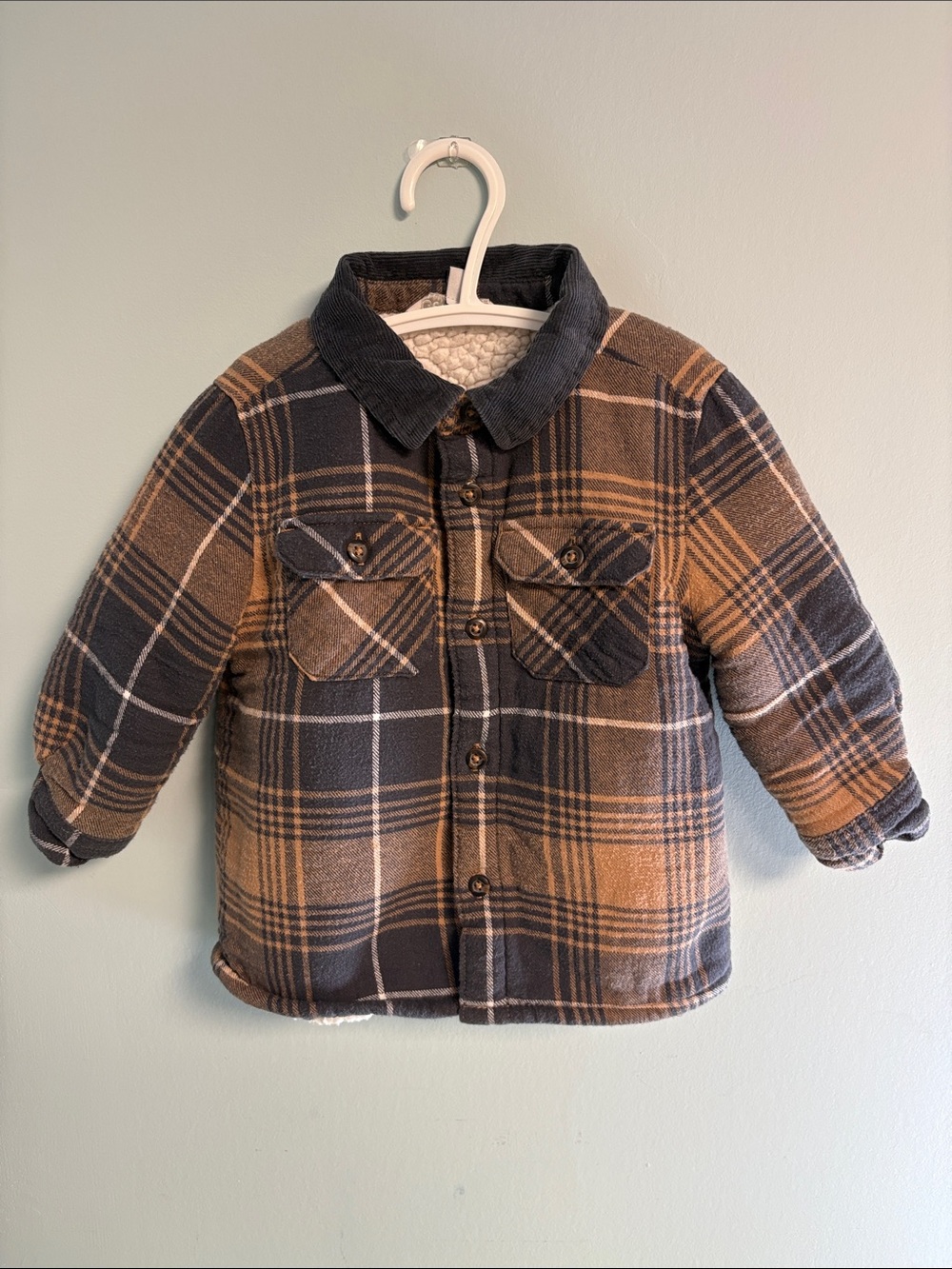 George Baby Pile Fleece Lined Shacket, Baby Boy Size 18-24months, Plaid Jacket